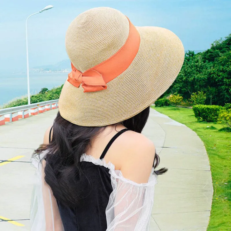 Classic Wide Brim Straw Summer Hats with Bow Accent
