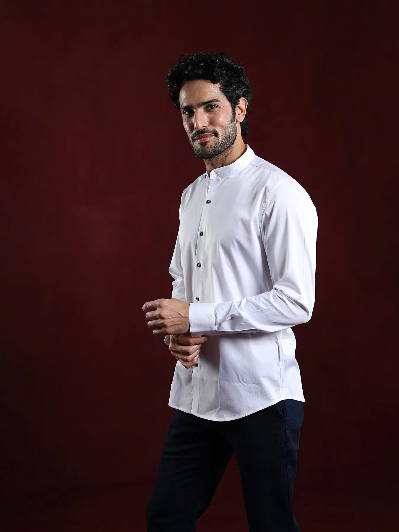 Cotton Stretch No Img Plain Slim Fit Full Sleeve Ceremonial Shirt