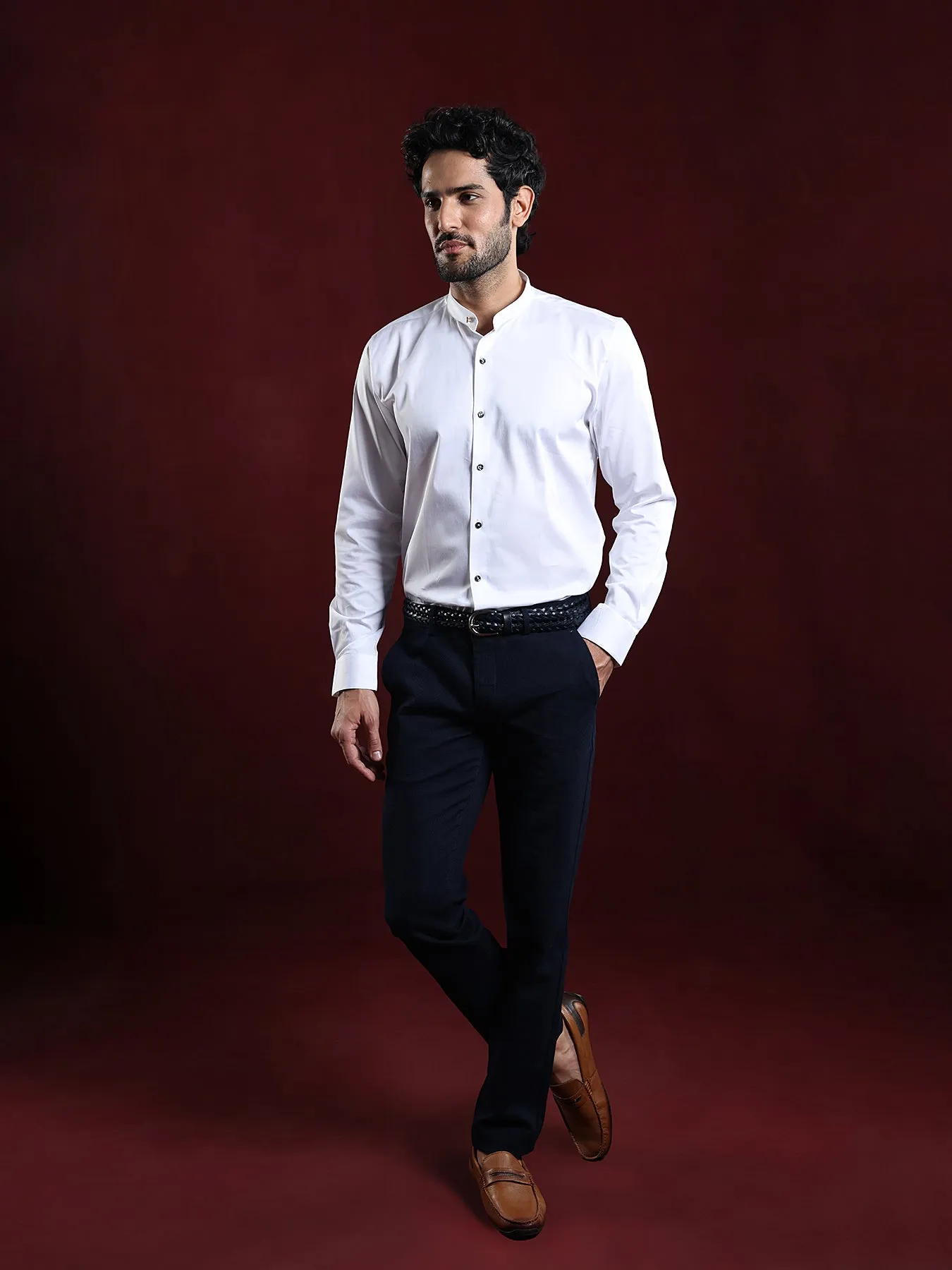 Cotton Stretch No Img Plain Slim Fit Full Sleeve Ceremonial Shirt