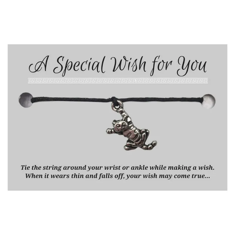 Dangly Kitty Cat Charm Hemp Wish Bracelet - Colour Choice