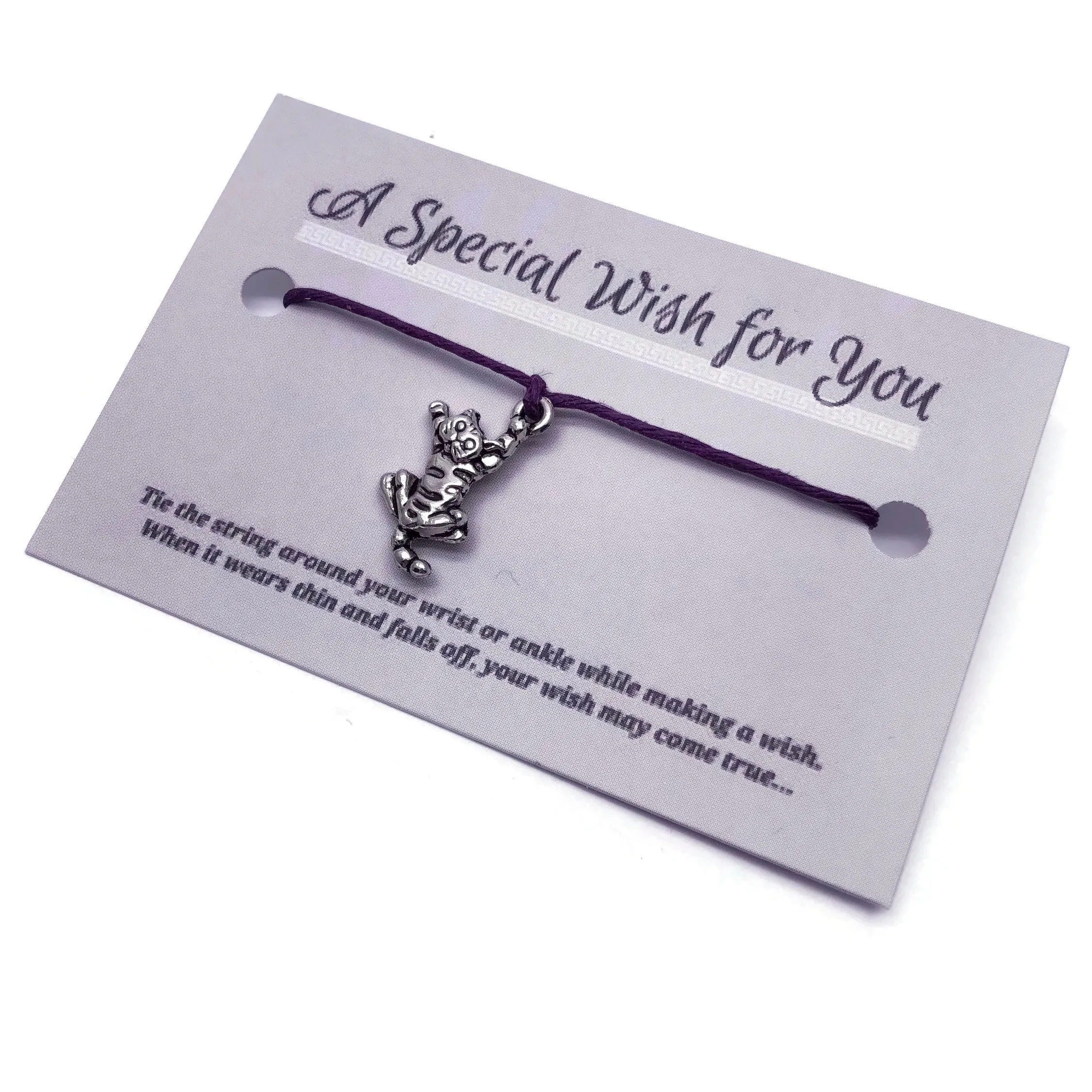 Dangly Kitty Cat Charm Hemp Wish Bracelet - Colour Choice
