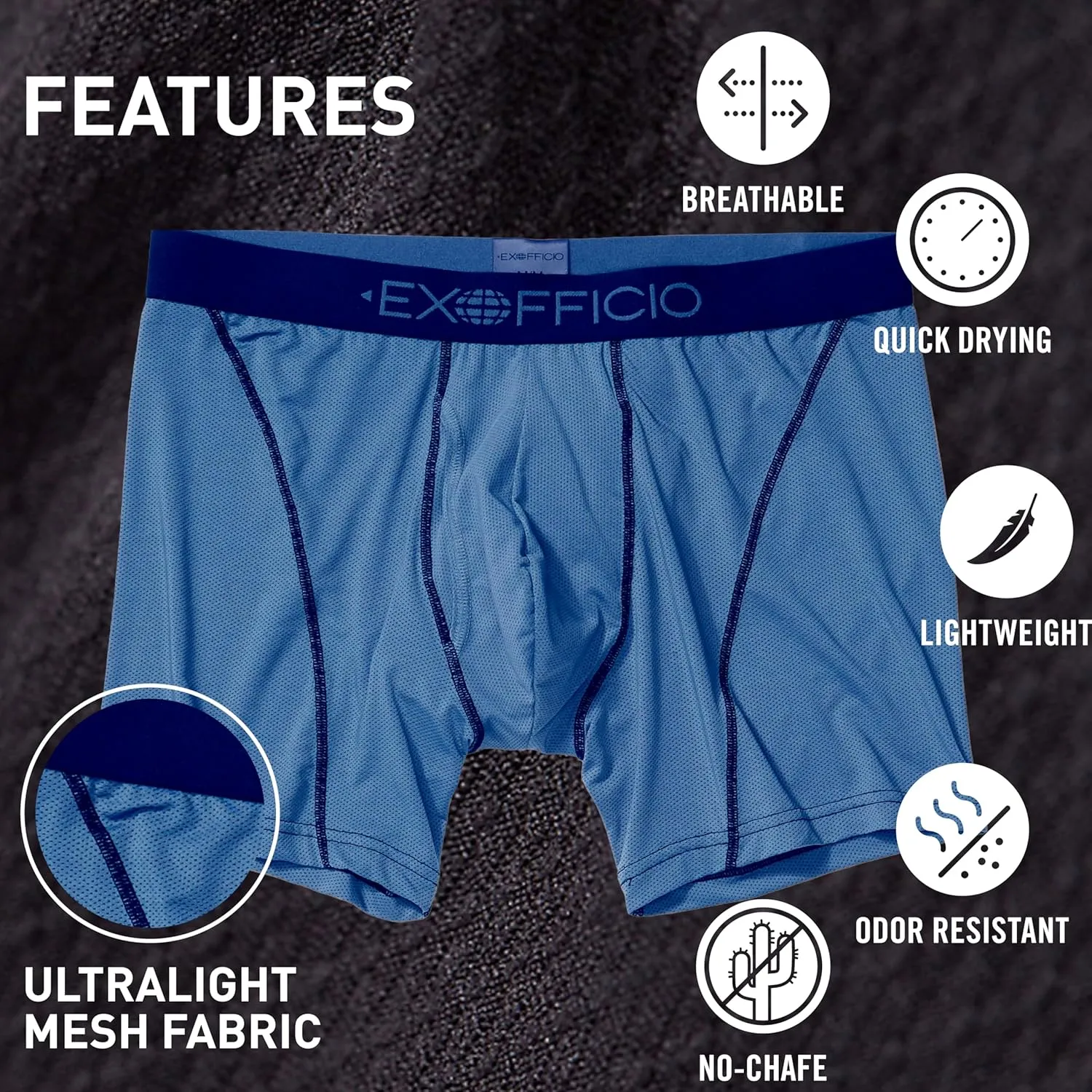 ExOfficio Men's Give-N-Go Sport 2.0 Boxer Brief 6 " Travel Underwear for Men, Breathable and Durable, Easy Clean