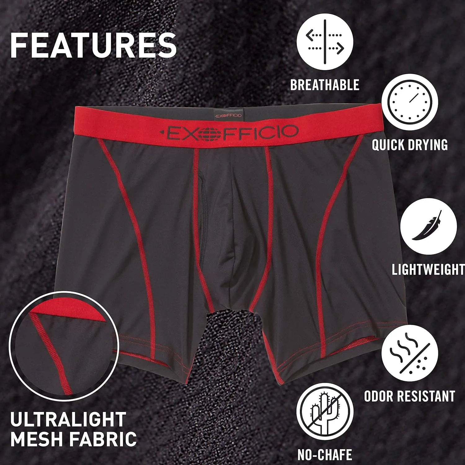 ExOfficio Men's Give-N-Go Sport 2.0 Boxer Brief 6 " Travel Underwear for Men, Breathable and Durable, Easy Clean