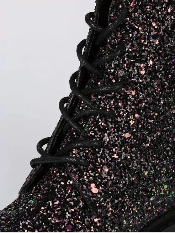 Fashion Lace Up Glitter Short Boots