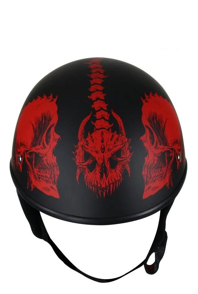 Flat Black DOT Helmet with Red Horned Skeletons, HS1100-D5-RED-FLAT-DL