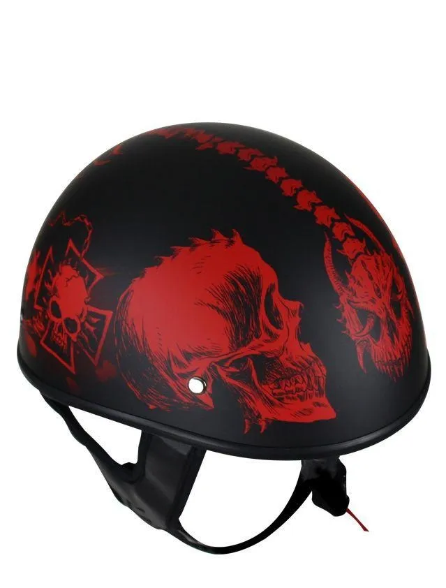 Flat Black DOT Helmet with Red Horned Skeletons, HS1100-D5-RED-FLAT-DL