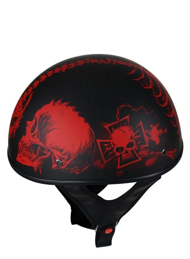 Flat Black DOT Helmet with Red Horned Skeletons, HS1100-D5-RED-FLAT-DL