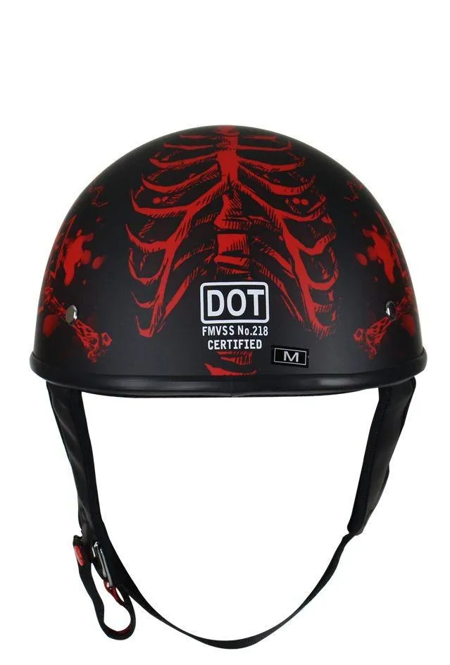 Flat Black DOT Helmet with Red Horned Skeletons, HS1100-D5-RED-FLAT-DL