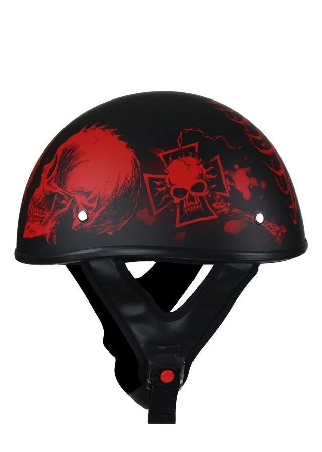Flat Black DOT Helmet with Red Horned Skeletons, HS1100-D5-RED-FLAT-DL