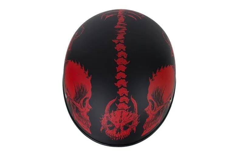 Flat Black DOT Helmet with Red Horned Skeletons, HS1100-D5-RED-FLAT-DL
