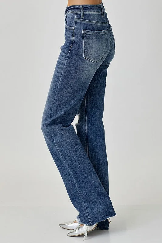 High Rise Long Inseam Straight Jeans