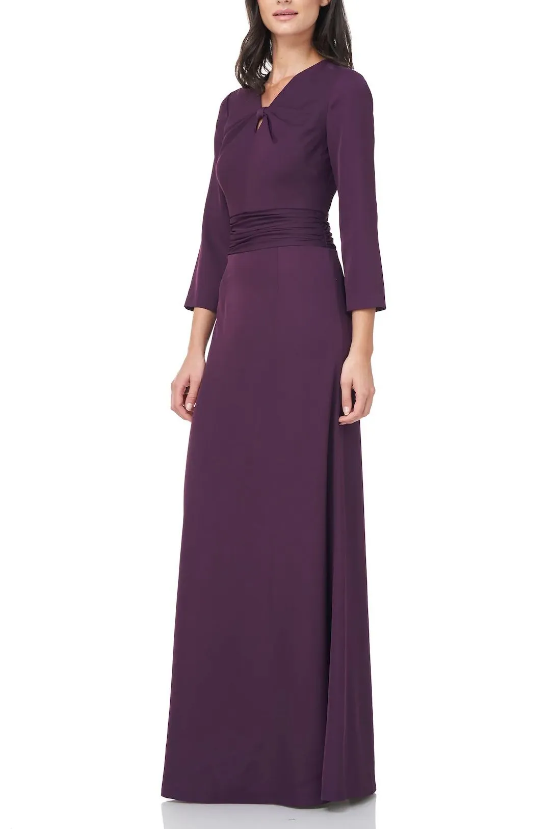 JS Collections V-Neck 3/4 Sleeve Twist Front Solid Stretch Crepe Dress