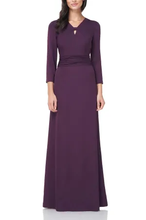 JS Collections V-Neck 3/4 Sleeve Twist Front Solid Stretch Crepe Dress