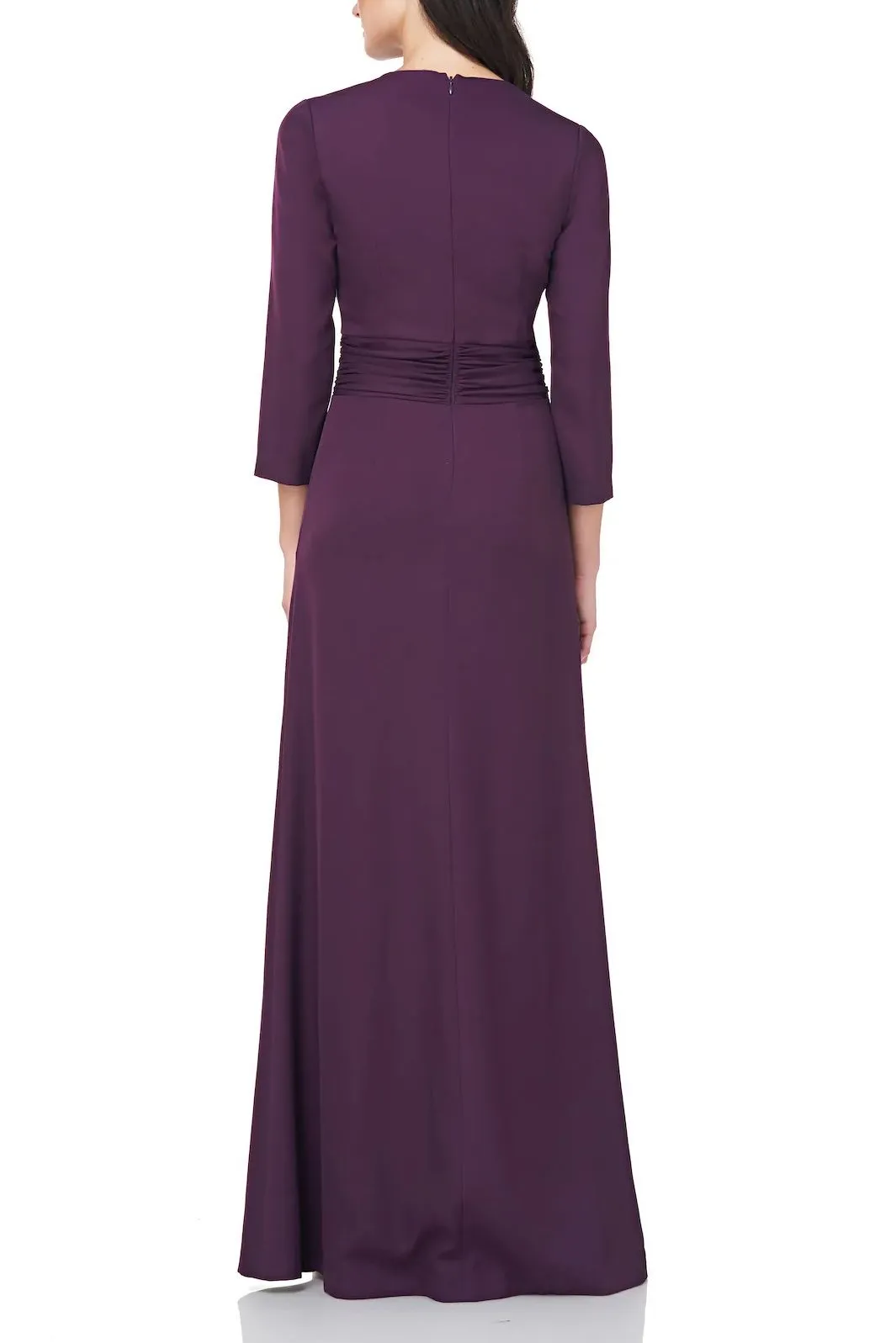 JS Collections V-Neck 3/4 Sleeve Twist Front Solid Stretch Crepe Dress