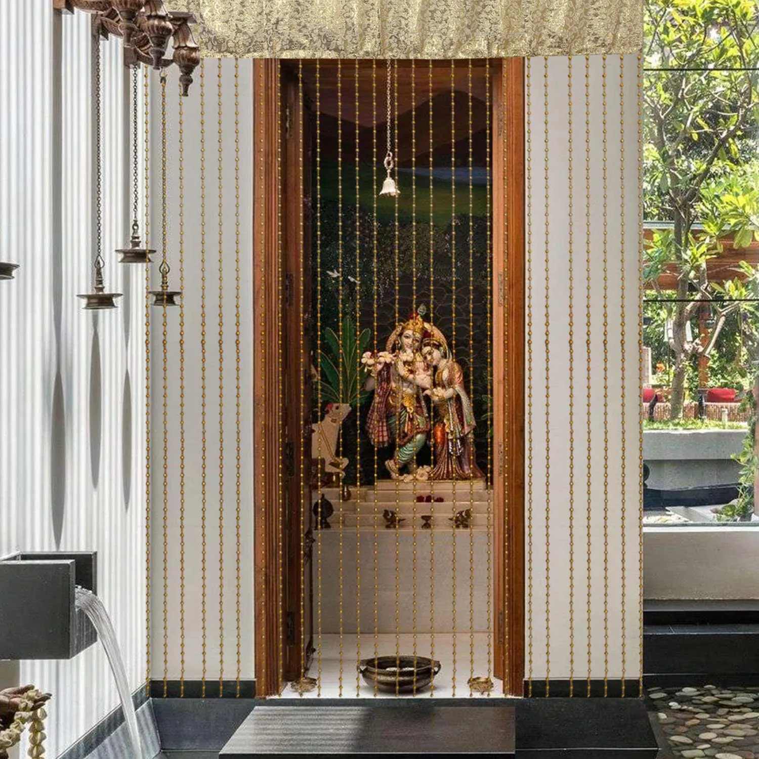 Kuber Industries Plastic Solid Bead Fancy Sparkling Door Window Shear Rod Thread Sheer Hanging String Curtain (CTKTC045871, Gold, 7 x 4 ft),Rod Pocket Curtains