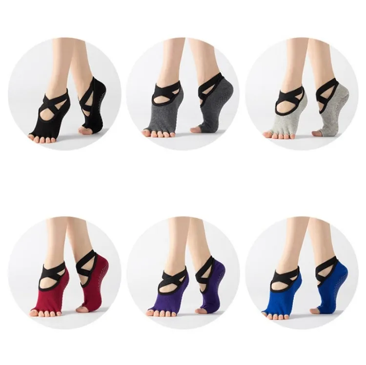 Lace Yoga Socks Non-Slip Five Finger Sports Cotton Socks Fashion Open Toe Dance Socks, Size: One Size(Dark Purple)