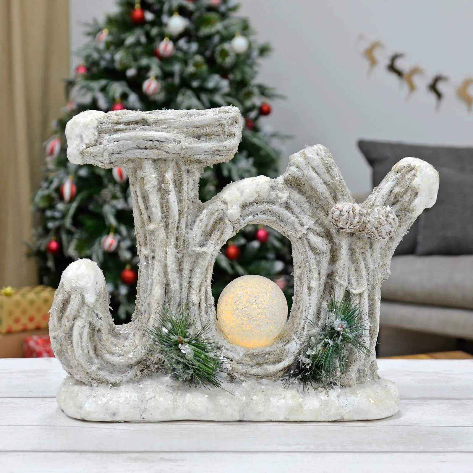 Light Up Joy Christmas Decoration LED Globe Ceramic 39cm