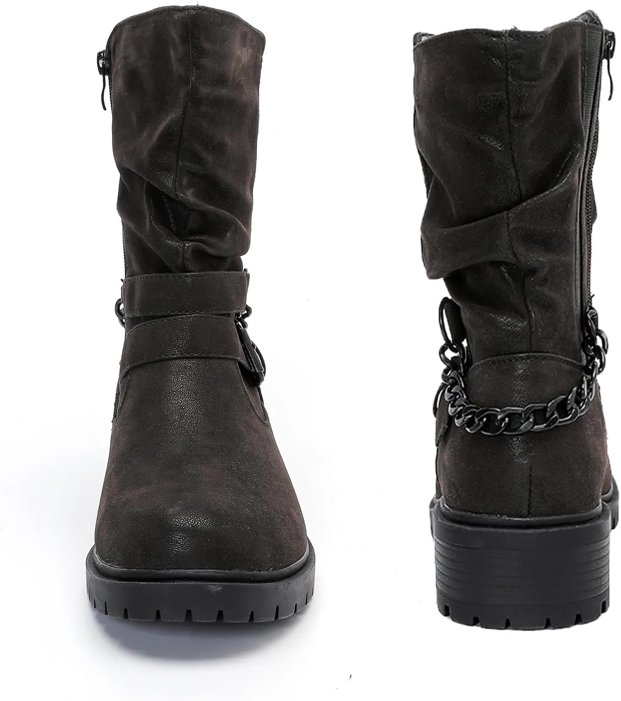 Luoika Women's Wide Width Ankle Boots - Low Heel Side Zipper Slouchy Mid Calf Boots Short Booties.