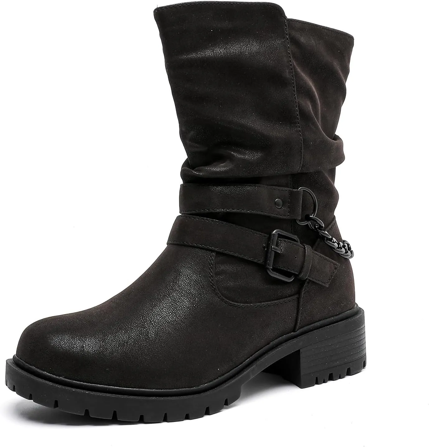 Luoika Women's Wide Width Ankle Boots - Low Heel Side Zipper Slouchy Mid Calf Boots Short Booties.