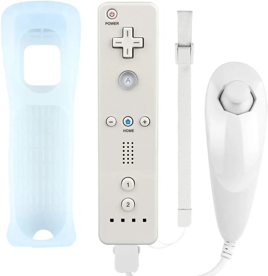 Lyyes Remote Controller for Wii, Wii Remote and Nunchuck Controllers with Silicon Case and Strap for Wii and Wii U (White)