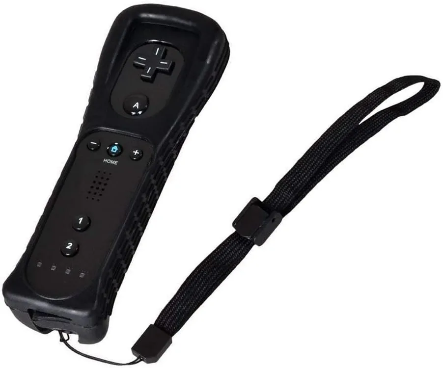 Lyyes Wii Remote Controller with Nunchuck, Silicon Case and Strap (Black) for Wii U
