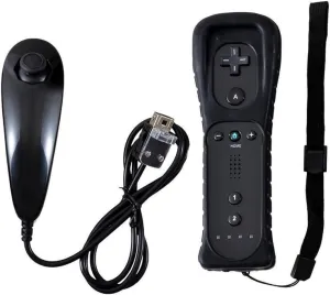 Lyyes Wii Remote Controller with Nunchuck, Silicon Case and Strap (Black) for Wii U