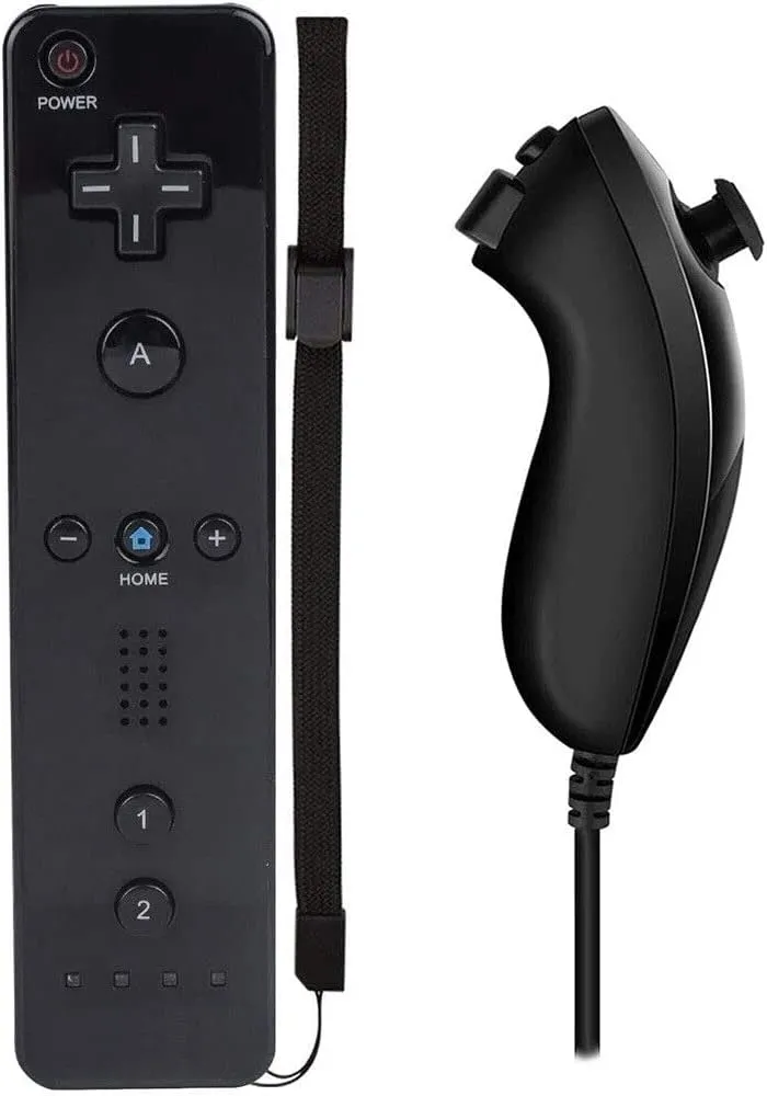 Lyyes Wii Remote Controller with Nunchuck, Silicon Case and Strap (Black) for Wii U