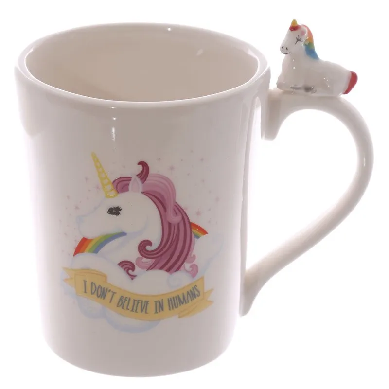 Magical Horse Mug I Dont Believe In Humans Office Coffee Milk Mug 3D Quirky Rainbow Unicorn Mug Cup For Kid