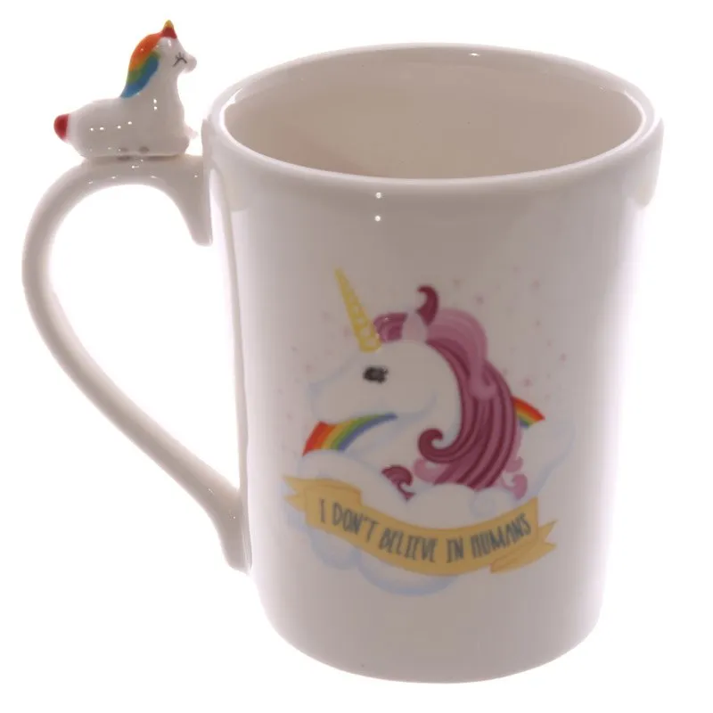 Magical Horse Mug I Dont Believe In Humans Office Coffee Milk Mug 3D Quirky Rainbow Unicorn Mug Cup For Kid