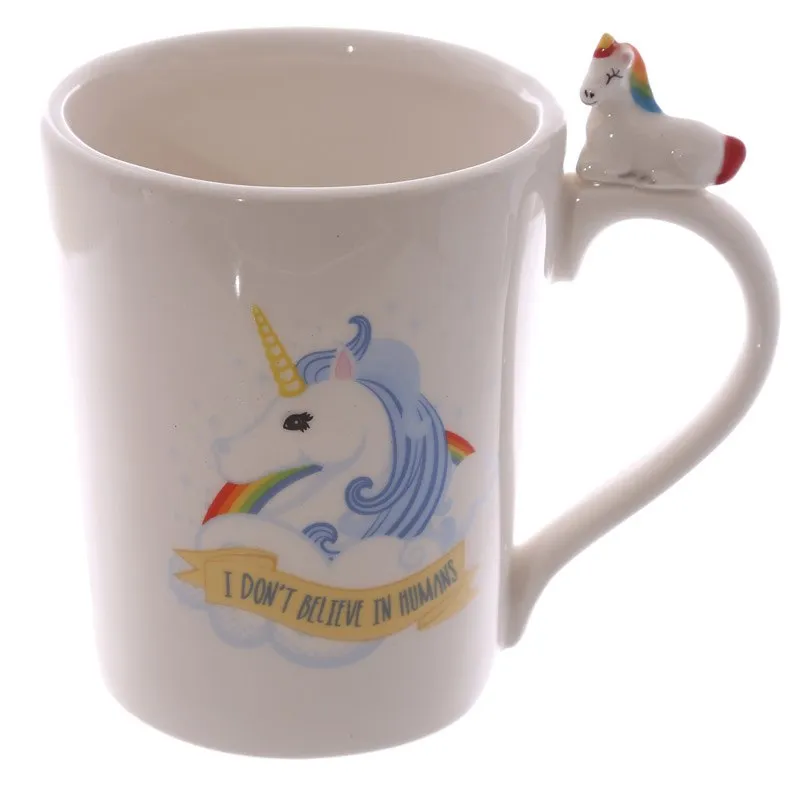 Magical Horse Mug I Dont Believe In Humans Office Coffee Milk Mug 3D Quirky Rainbow Unicorn Mug Cup For Kid