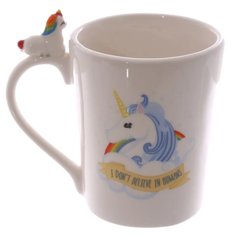 Magical Horse Mug I Dont Believe In Humans Office Coffee Milk Mug 3D Quirky Rainbow Unicorn Mug Cup For Kid