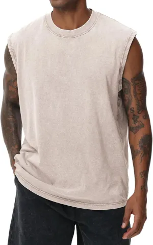 Mens Cotton Sleeveless Tank Tops Cut Off Muscle Gym T Shirts Running Beach Loose Fit Tees