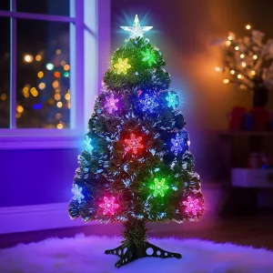 modern 4.5ft Pre-Lit Optical Artificial Christmas Tree Fiber Xmas Trees with Multicolor LED Lights, Snowflakes & Top Star, Lighted Holiday Home Decor 4.5' 4.5'