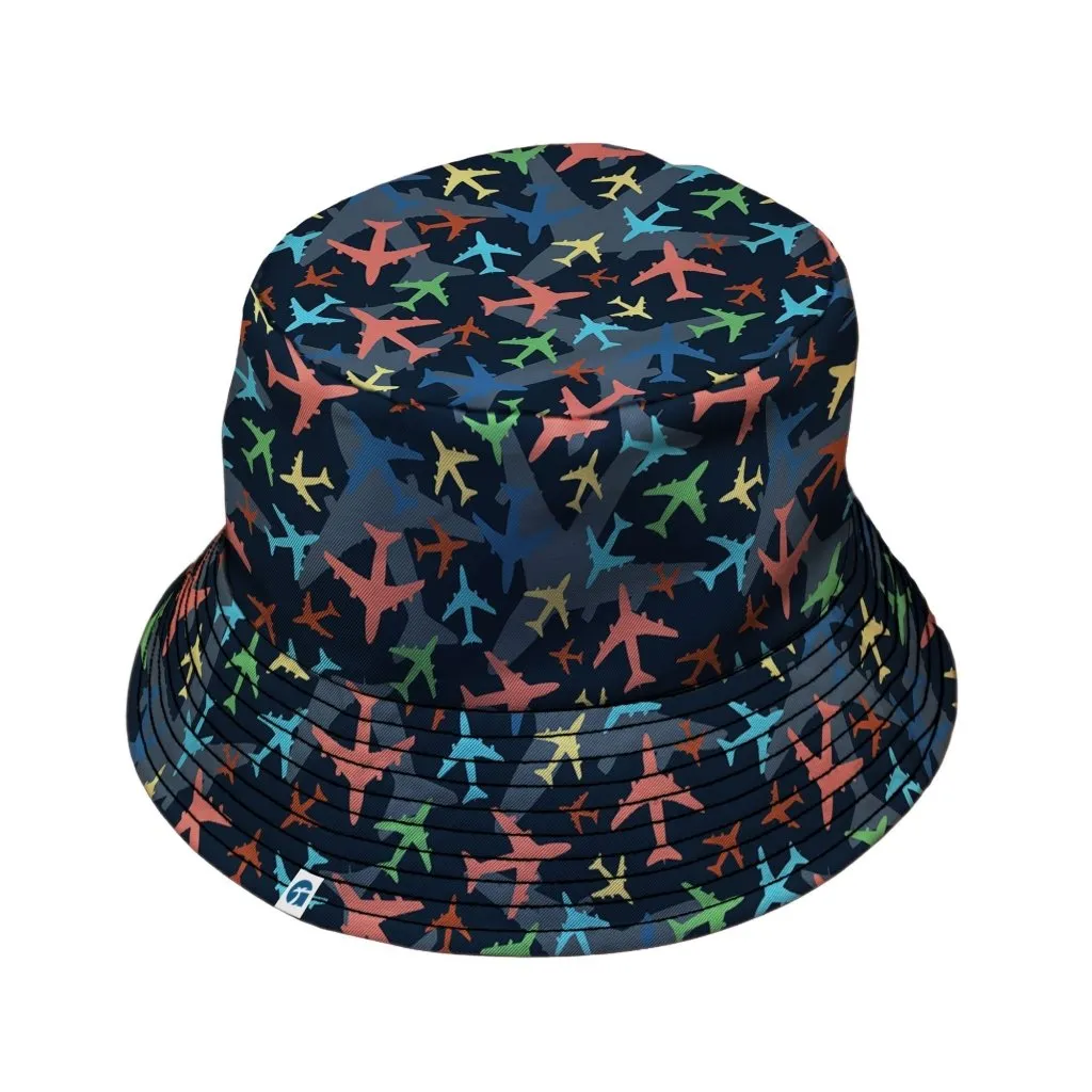 Multi Colored Airplanes on Blue Bucket Hat
