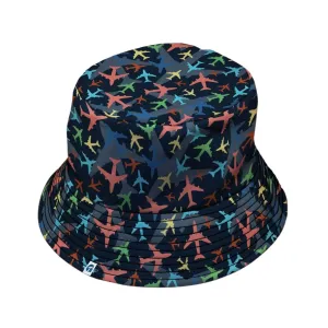 Multi Colored Airplanes on Blue Bucket Hat