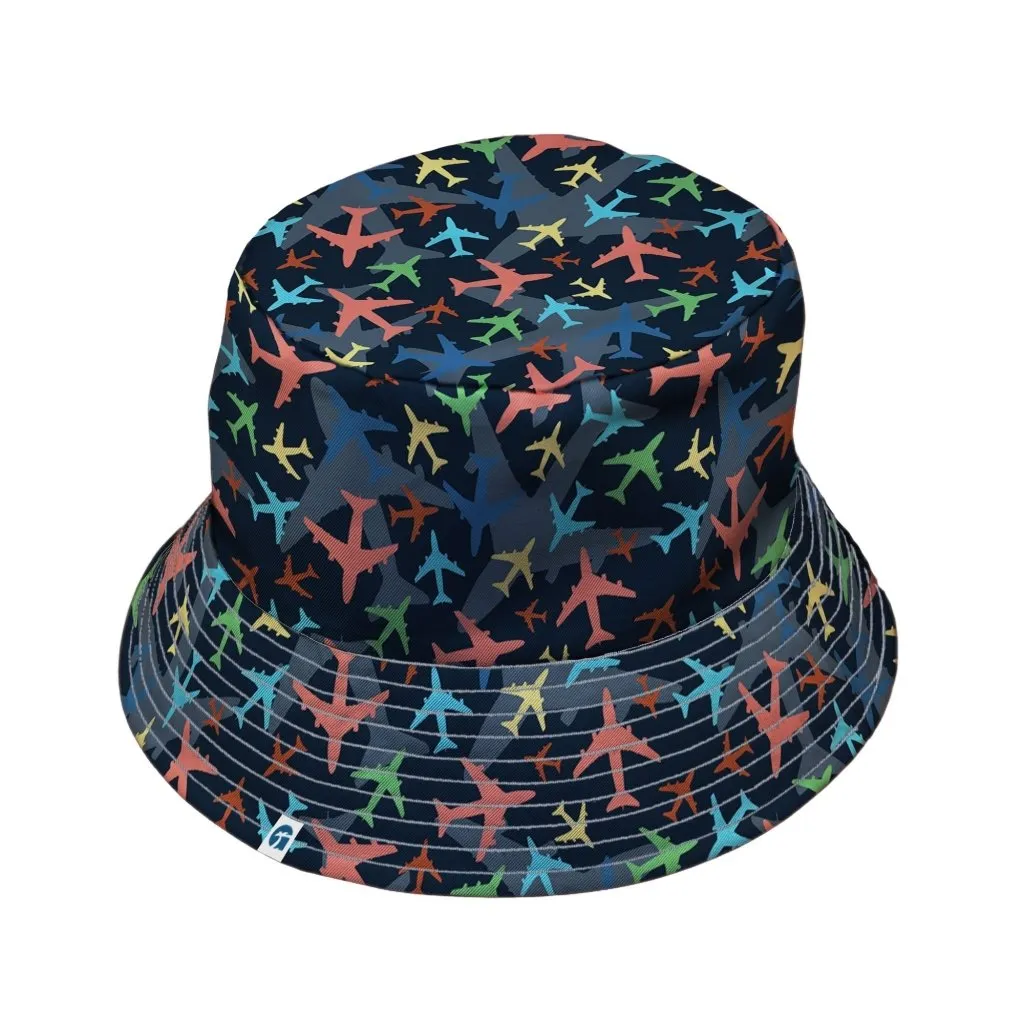 Multi Colored Airplanes on Blue Bucket Hat