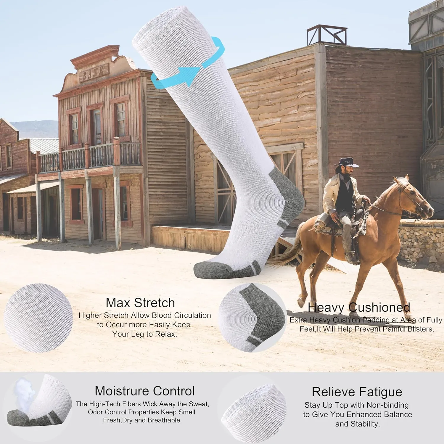 Ortis Cotton Full Cushion Over the Calf Socks OTC Knee High Thick Moisture Wicking Breathable Work Boot Thermal Warm