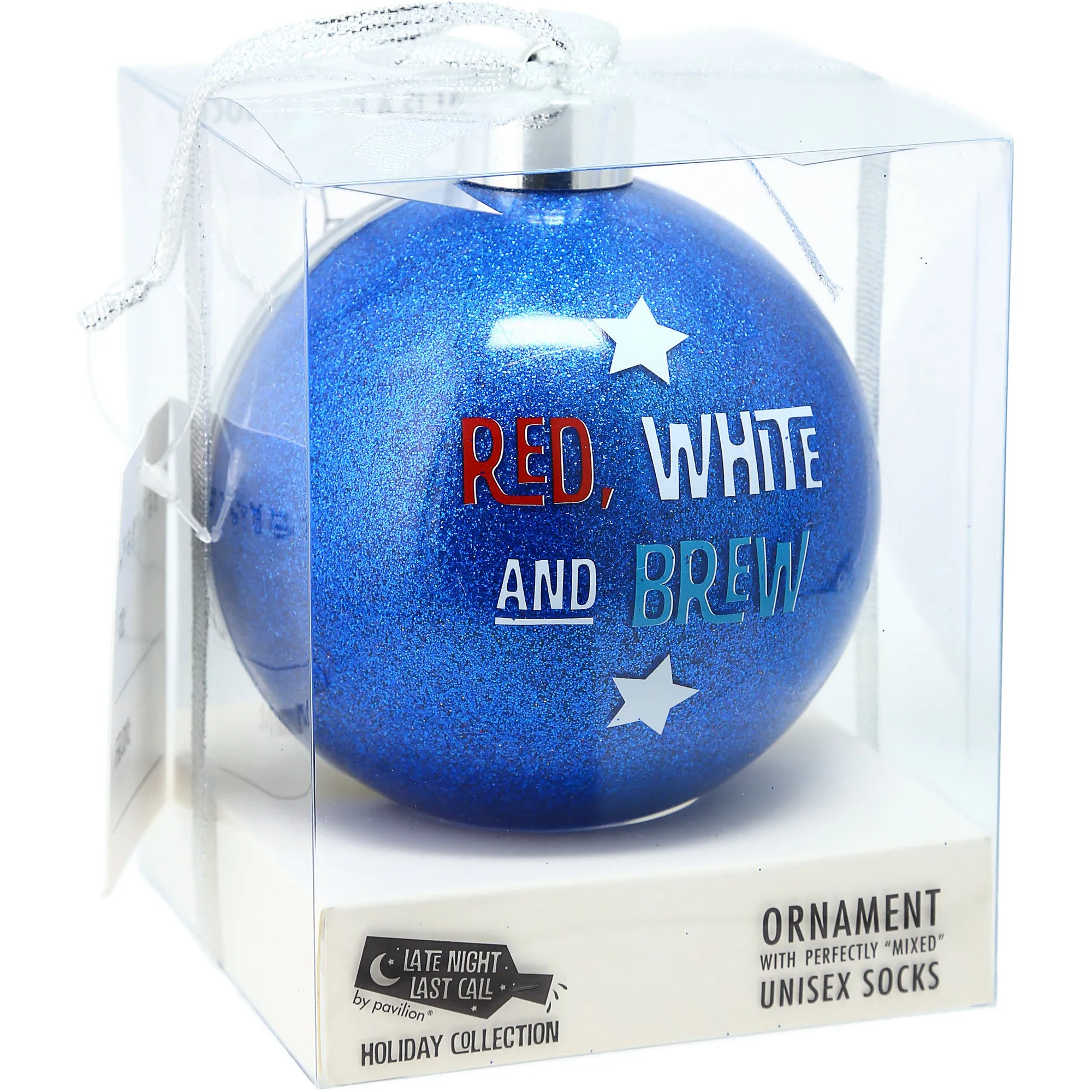 Red, White and Brew 4" Ornament with Unisex Holiday Socks