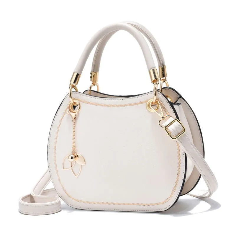 Saddle Shape Flower Pendant Leather Handbags