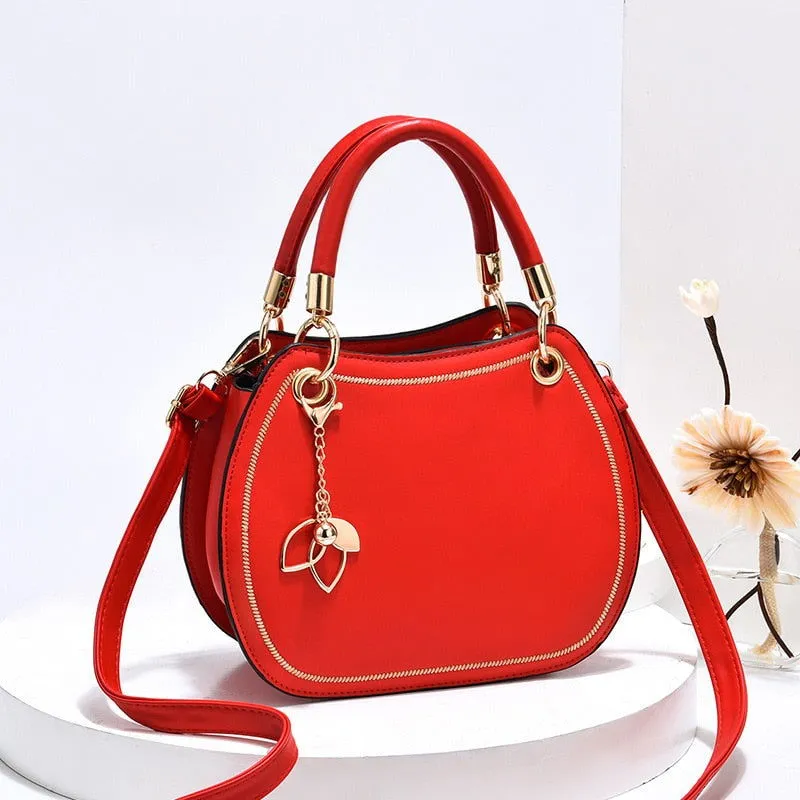 Saddle Shape Flower Pendant Leather Handbags
