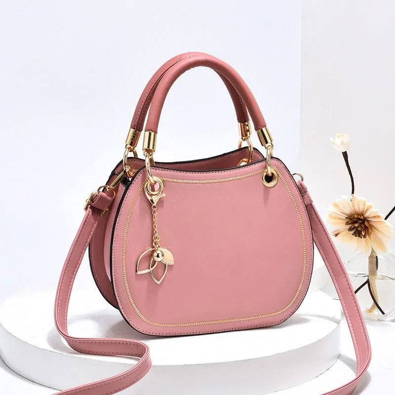 Saddle Shape Flower Pendant Leather Handbags