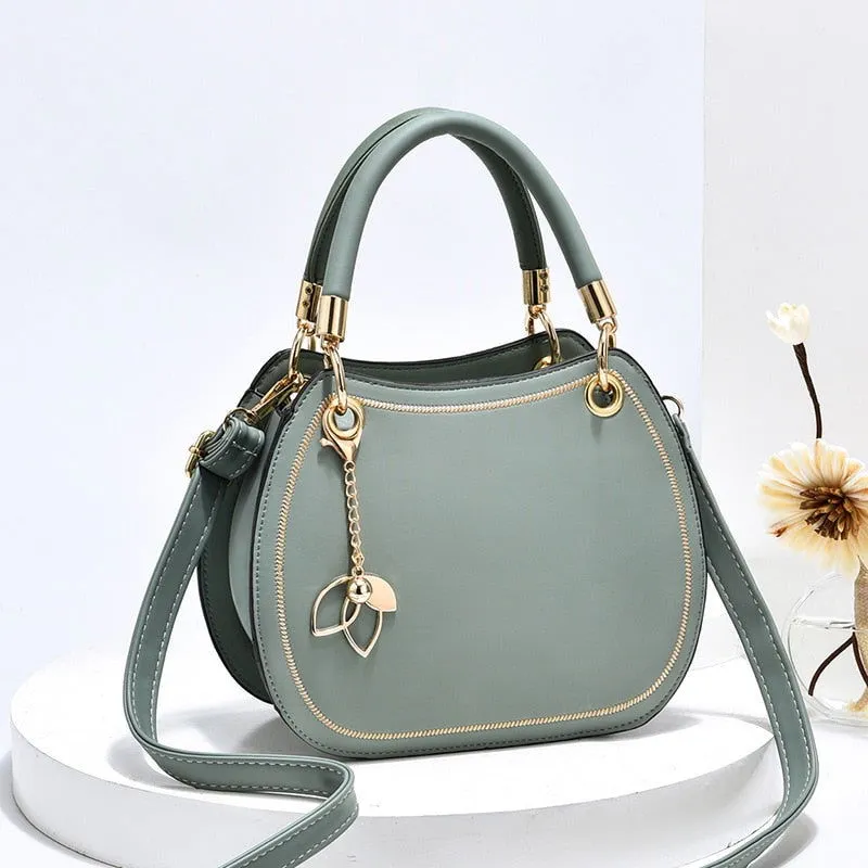 Saddle Shape Flower Pendant Leather Handbags