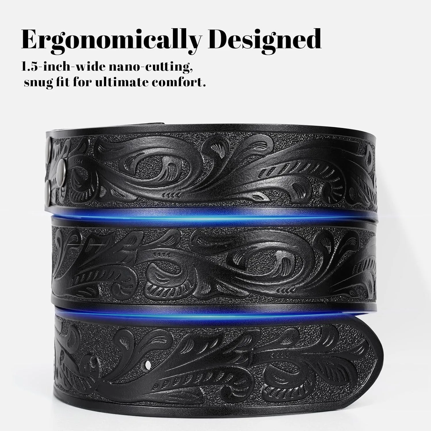 SANSTHS Cowboy Belts for Men Women, Western Leather Belt with Big Buckles Mexican Country Black Longhorn Bull Belt for Jeans
