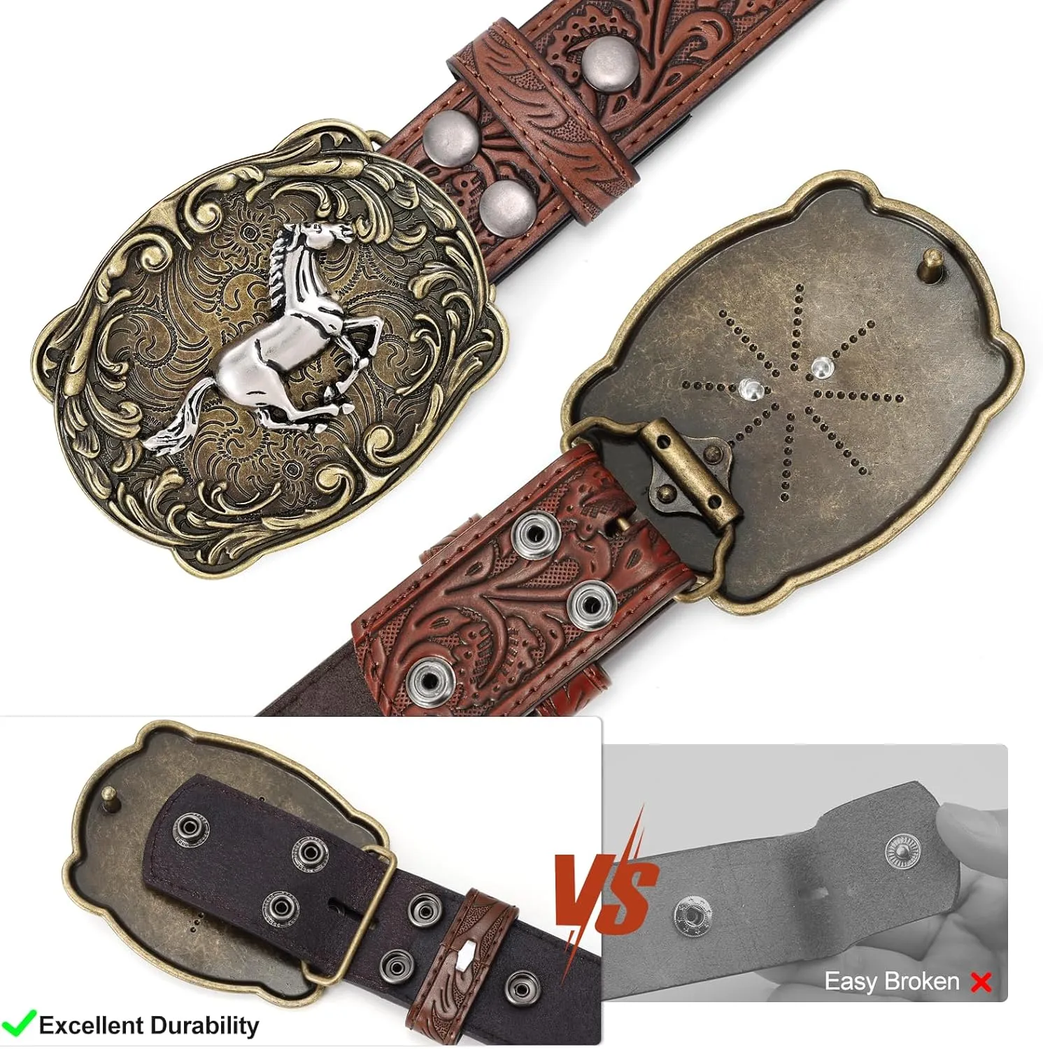 SANSTHS Cowboy Western Belts for Men Women Western Cowboy Buckle Belt Country Cowgirl Mens Leather Belt for Jeans Gifts