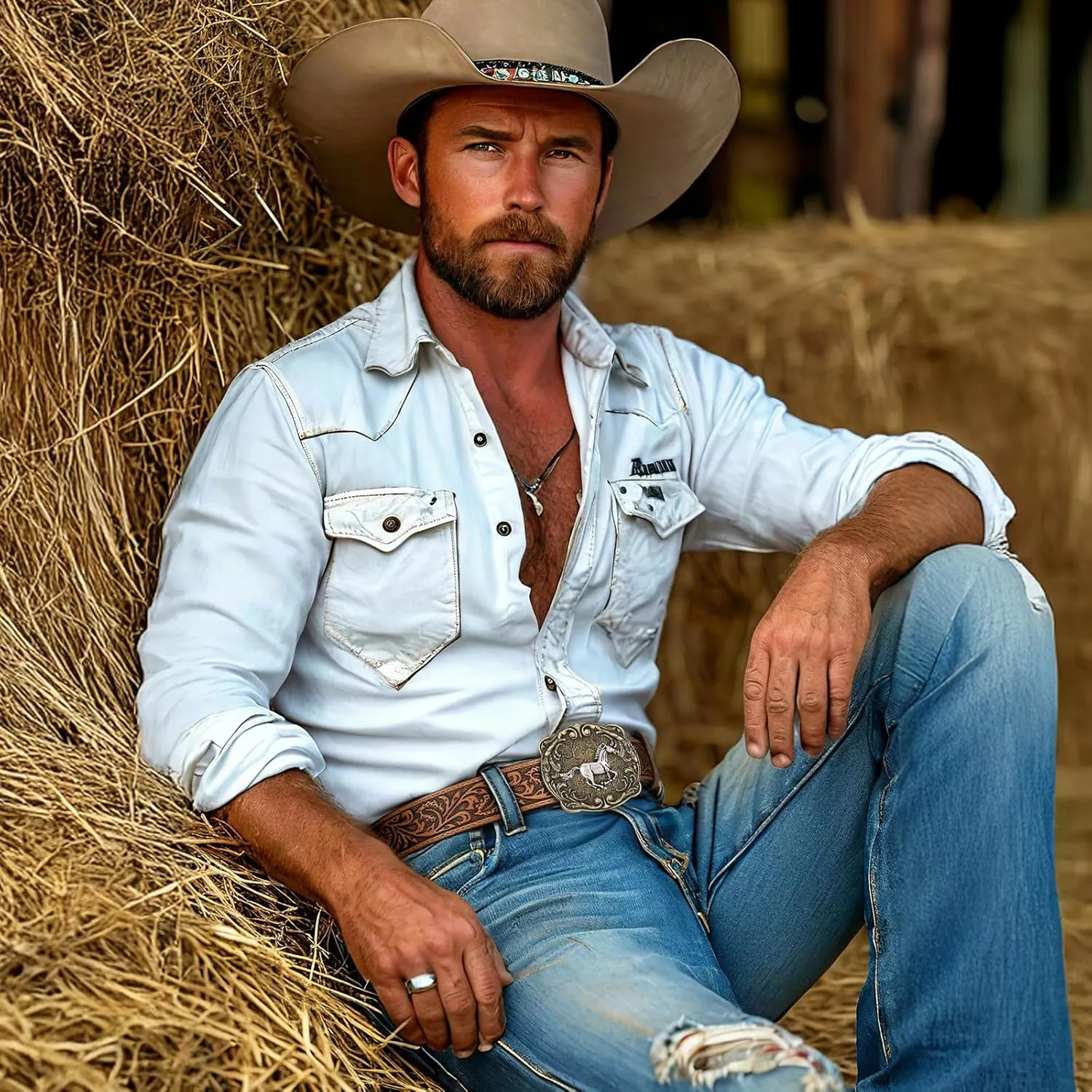 SANSTHS Cowboy Western Belts for Men Women Western Cowboy Buckle Belt Country Cowgirl Mens Leather Belt for Jeans Gifts