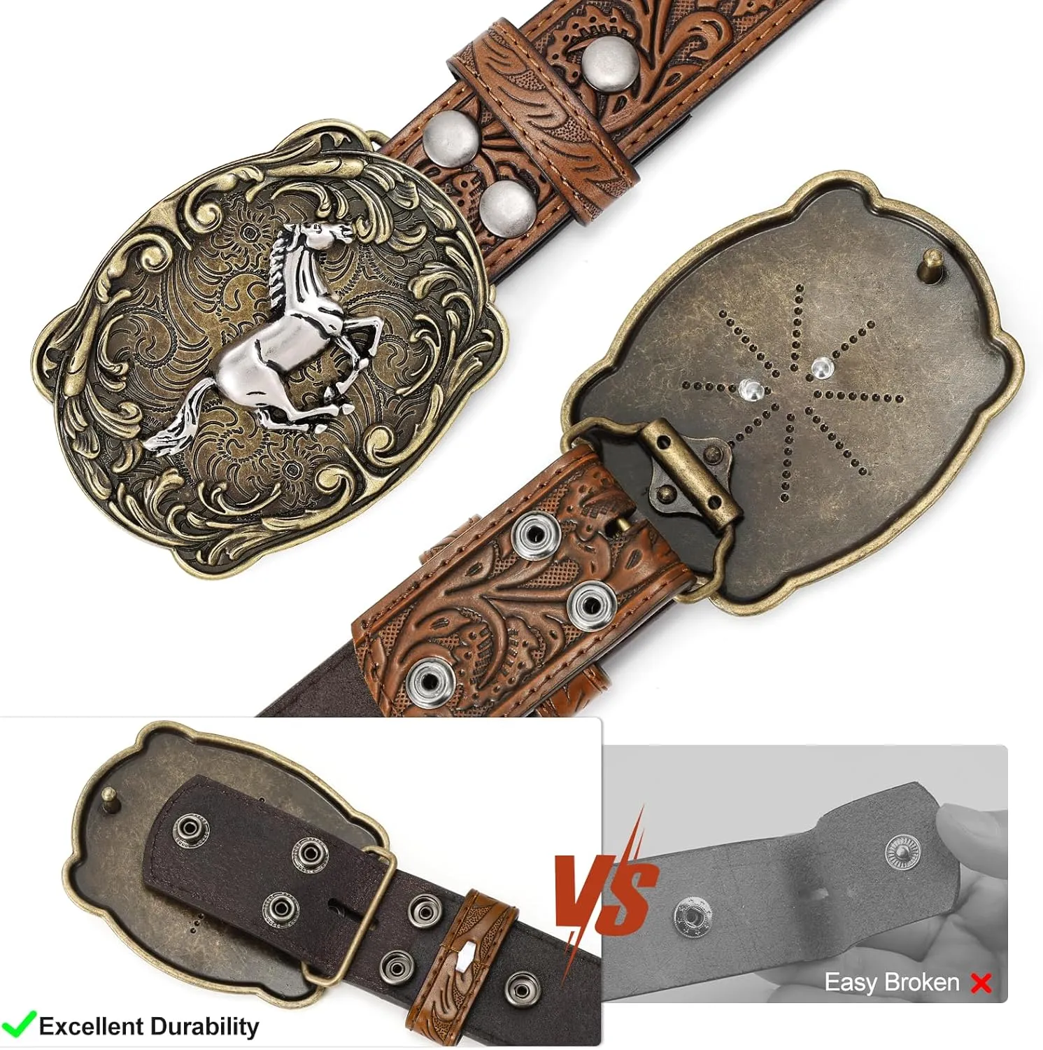 SANSTHS Cowboy Western Belts for Men Women Western Cowboy Buckle Belt Country Cowgirl Mens Leather Belt for Jeans Gifts