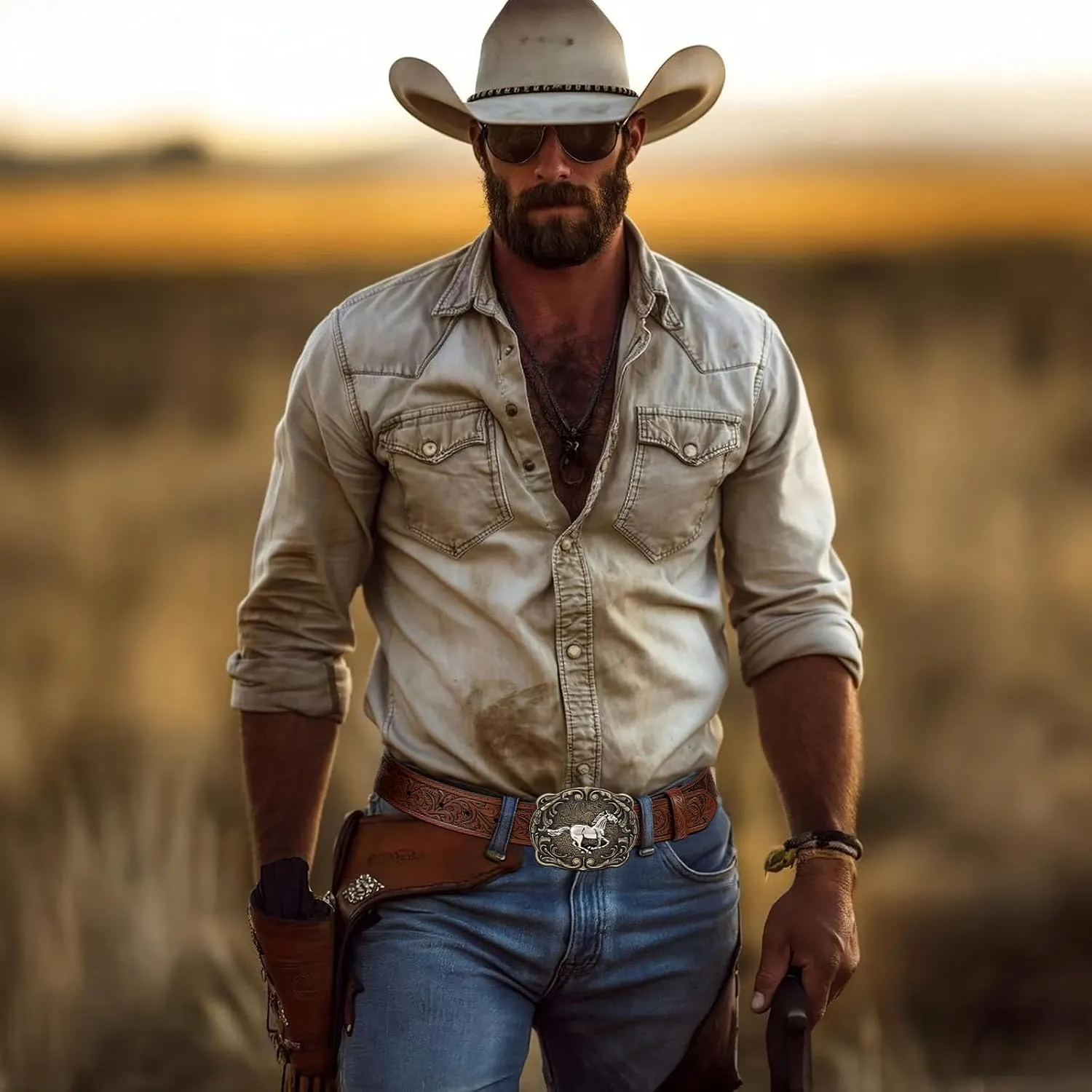 SANSTHS Cowboy Western Belts for Men Women Western Cowboy Buckle Belt Country Cowgirl Mens Leather Belt for Jeans Gifts