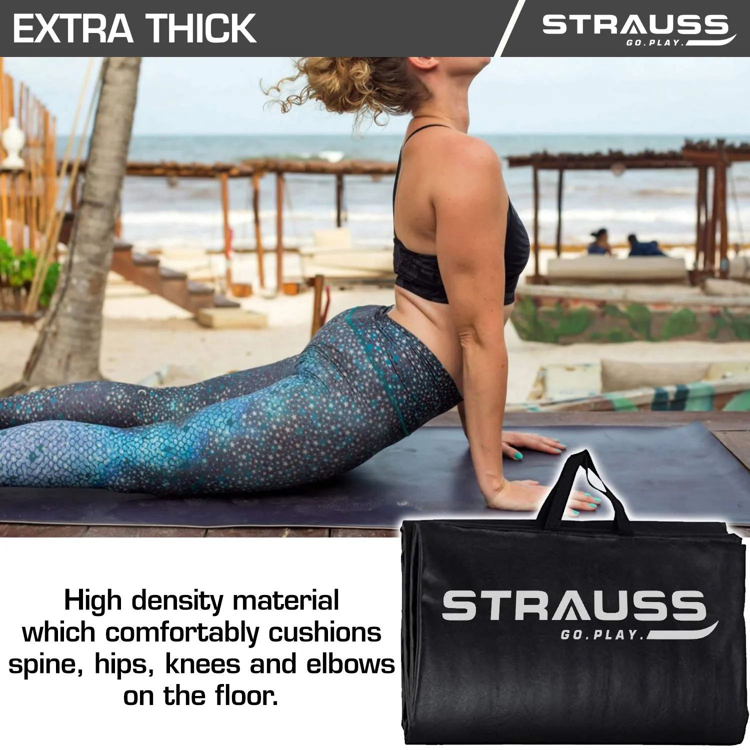 Strauss Yoga Mat Rolling | Yoga Mat For Gym, Workout at Home and Yoga | Foldable Yoga Mat | Yoga Mat for Men & Women with Carrying Strap | Yoga Mat for Meditation, Fitness & Exercise | 10 mm (Black)