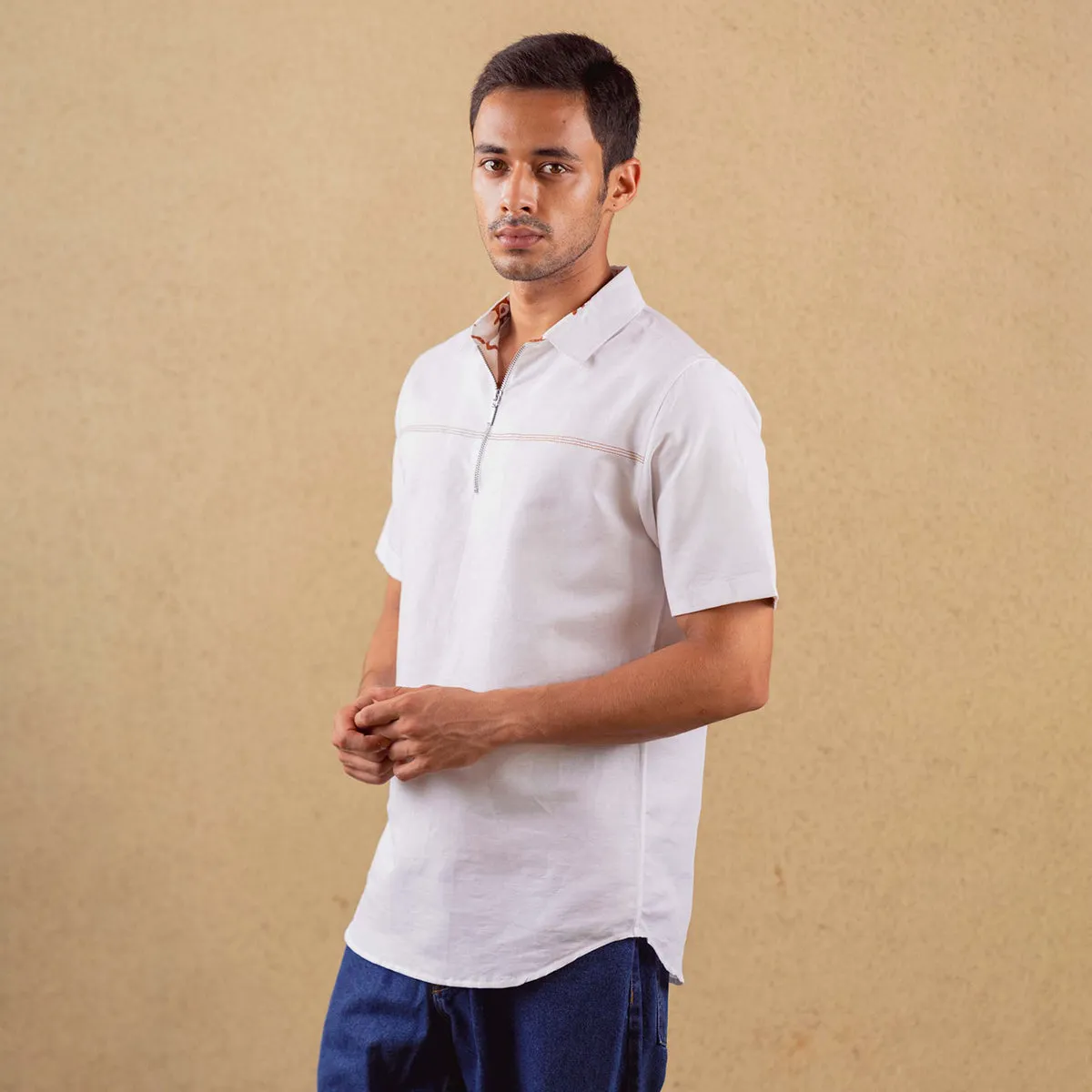 Tencel Solid Shirt For Men | Half Sleeves | White