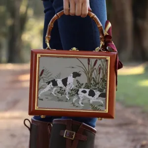 Two Hunting Dogs with Bamboo Handles Handbag